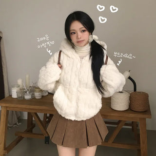 Microfiber-Soft Cable Mink Fleece Avant-garde Fit Zip-Up Hooded Jumper