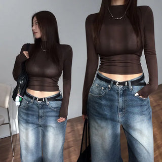 Selen Crop Turtleneck T-shirt [Built-in Cap]