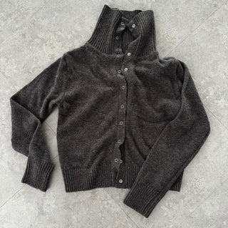 Recto High-Neck Snap Ribbed Cardigan