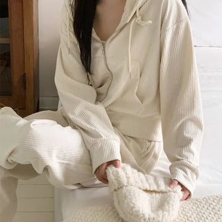 Corduroy Two-way Zip-up Hoodie + Training Pants Set