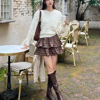 Soft Check Spring/Autumn Mini Skirt