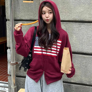 Daily Crack American Flag Zip-up Hoodie