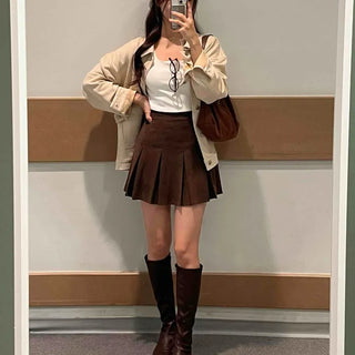 Comfortable Suede Mini Pleated Skirt