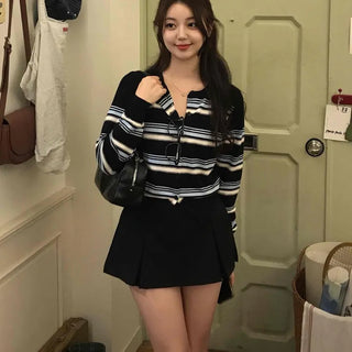 Daily Multi-Stripe Round Neck Cardigan