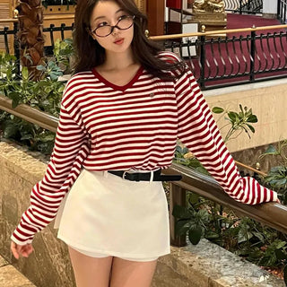 Street Autumn Striped V-Neck Knit