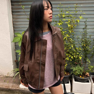 Casual Leather Plain Shirt Collar Jumper