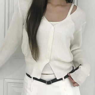 Simple Trendy Knit Cotton Wool/Wool Cardigan