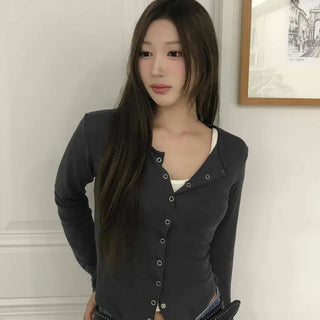 Lovely Autumn Plain U-neck Cardigan