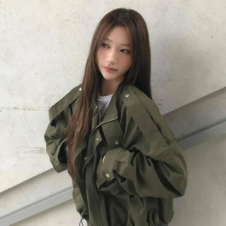 Street Style, Domestically Produced, Plain Mandarin Collar Field Jacket