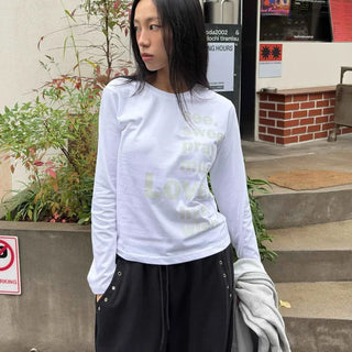 Street Autumn Cotton Lettering Long-Sleeve T-Shirt