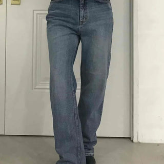 Medium Blue Natural Straight Loose Fit Denim Long Pants