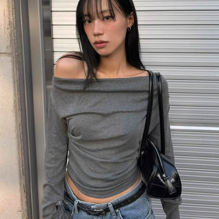 Comfort Drape Off-shoulder Long-sleeve T-shirt