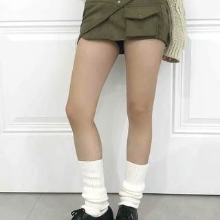 Khaki Retro Hip Suede All-Season Mini Skirt