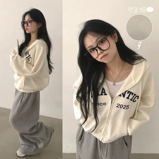 Guaranteed beauty, daily lettering embroidered oversized fit boxy zip-up hoodie