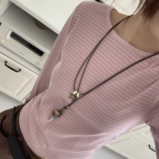 Cheese Striped Fluffy Long Sleeve T-shirt