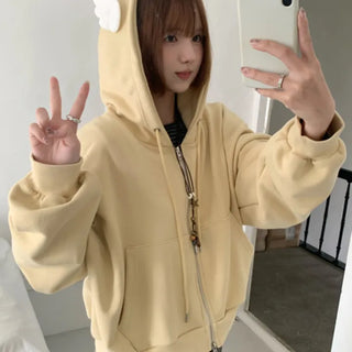 Relaxed Fit French Terry Crop Zip-Up Hoodie
