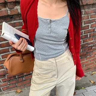 Small floral snap button flower lace layered tank top