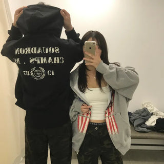 Two-way Zip-up Hoodie with American Flag Back Point