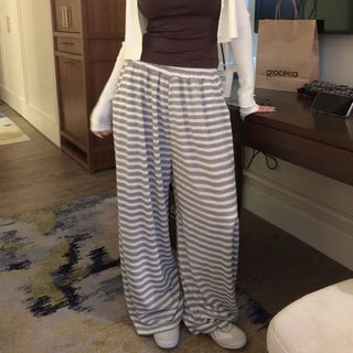 Moist Striped Elastic Waist Wide Pants