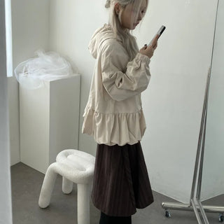 🍂Japanese Vibe⛅ Balloon Shirred Hooded Windbreaker