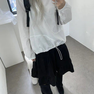 Side Dot Cutout Contrast Sweatshirt Blouse