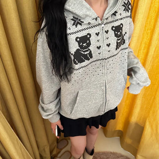 Bears Retro Graphic Zip-Up Hoodie
