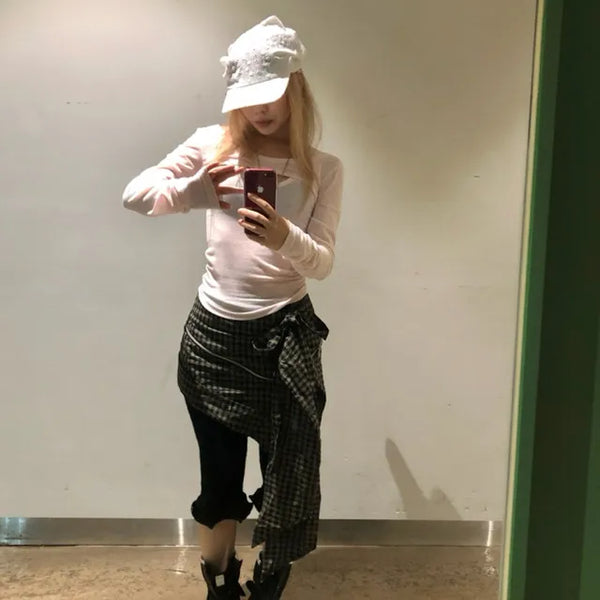 drape check mini skirt