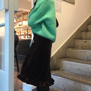Frill Velvet Midi Skirt Unique New Winter Arrival High Quality Wedding Guest Look