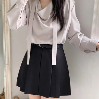 Silk V-Neck Shirred Tie Blouse