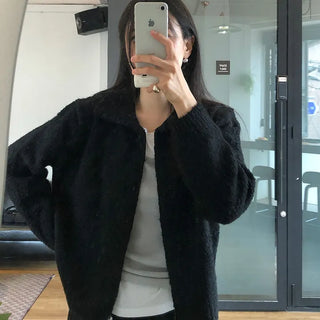 Under Women's Loose Fit Oversized Fleece Collar Zipper Boucle Zip-up