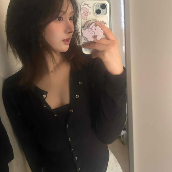 Snap Button U-Neck Cardigan