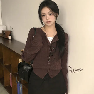 Thick Basic Cable Knit Round Slim Fit Long Sleeve Cardigan