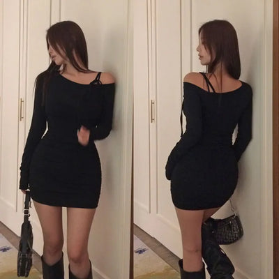Caprine Shirred One-Shoulder Dress
