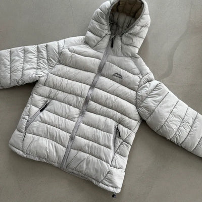 Mount Embroidered String Hooded High-Neck Lightweight Padded Jacket