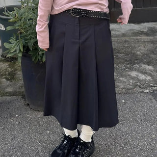 Raw fabric back elastic pleated skirt