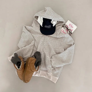◈Oversized◈School Uniform Outfit◈Zip-up Hoodie Striped Casual Hoodie Unisex French Terry Knit Tracksuit Striped Outerwear
