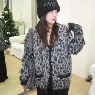 Leopard Mohair Mini Pocket Cardigan