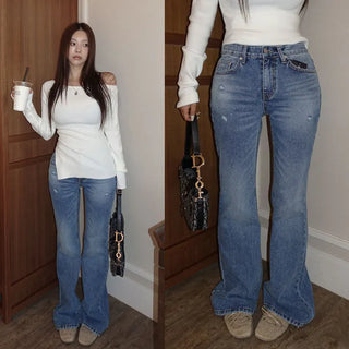 Cellop Damaged Raw Denim Bootcut Pants