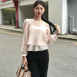 See-through Layered Puff Sleeve Blouse