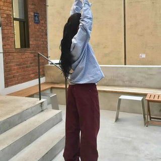 Velvet Double-Pleat Straight Slacks