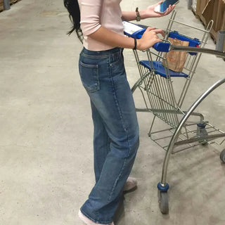 Vintage Washed High-Waisted Wide Denim Pants