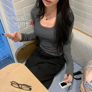 [Fit Guaranteed/Slim Fit] Glam Modal Deep U-Neck Basic Long Sleeve Inner Tee
