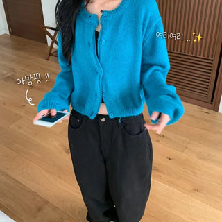 [Pretty Colors] Aqua Basic Wool Crop Cardigan