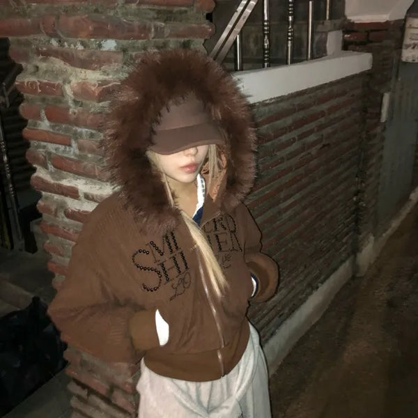*Black Color Added* Corduroy fur hood jumper