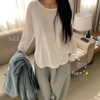 [Fleece-lined] Basic Oversized Rolled Long Sleeve T-shirt