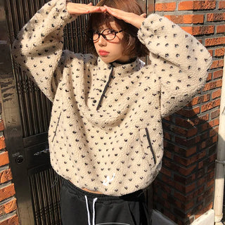 Polka Dot Color Block Anorak Zip-Up Fleece