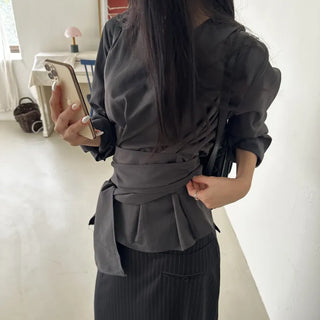 Theru Ribbon Wrap Long Sleeve Blouse