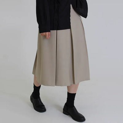 Demin Wideband Pleated Midi Skirt
