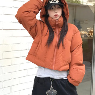 Carat Hip Girl Crop High-Neck Hooded Padded Jacket