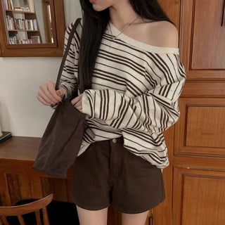 Pia Striped Wide One-Shoulder Knit